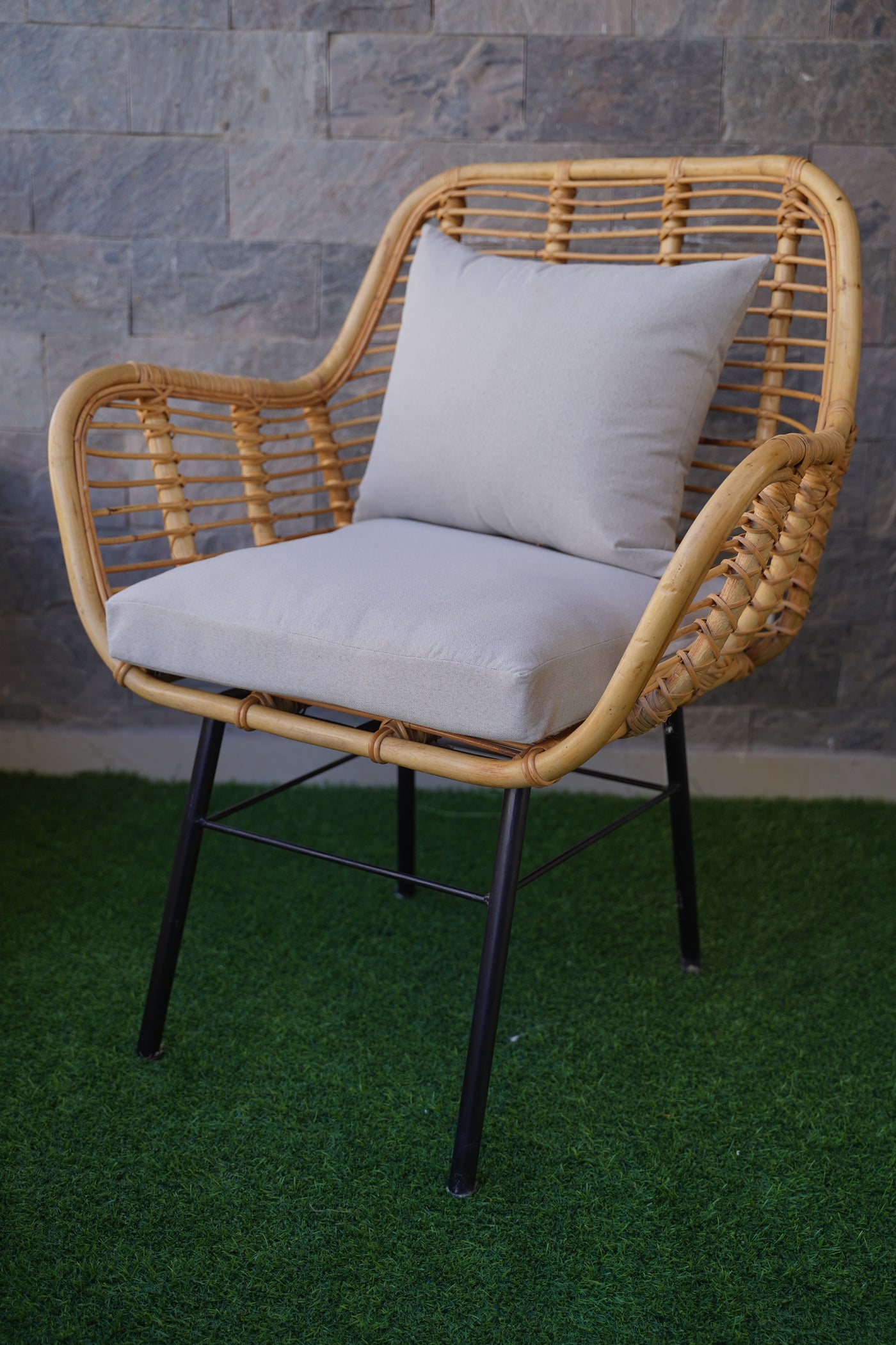Handmade Natural Bamboo Armchair with Cushions – Indoor & Outdoor Rattan Chair