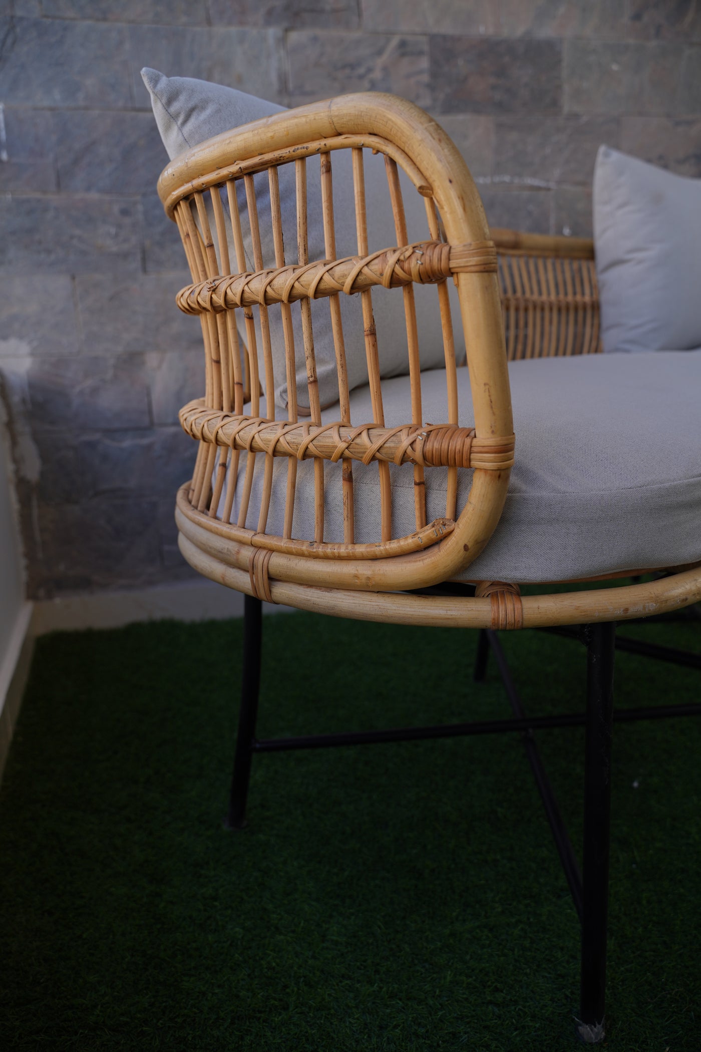 Boho Bamboo Two-Seater Sofa – Handmade Rattan Bench for Balcony or Living Room