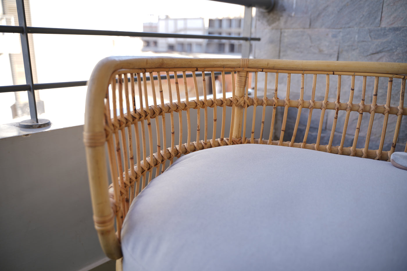 Boho Bamboo Two-Seater Sofa – Handmade Rattan Bench for Balcony or Living Room