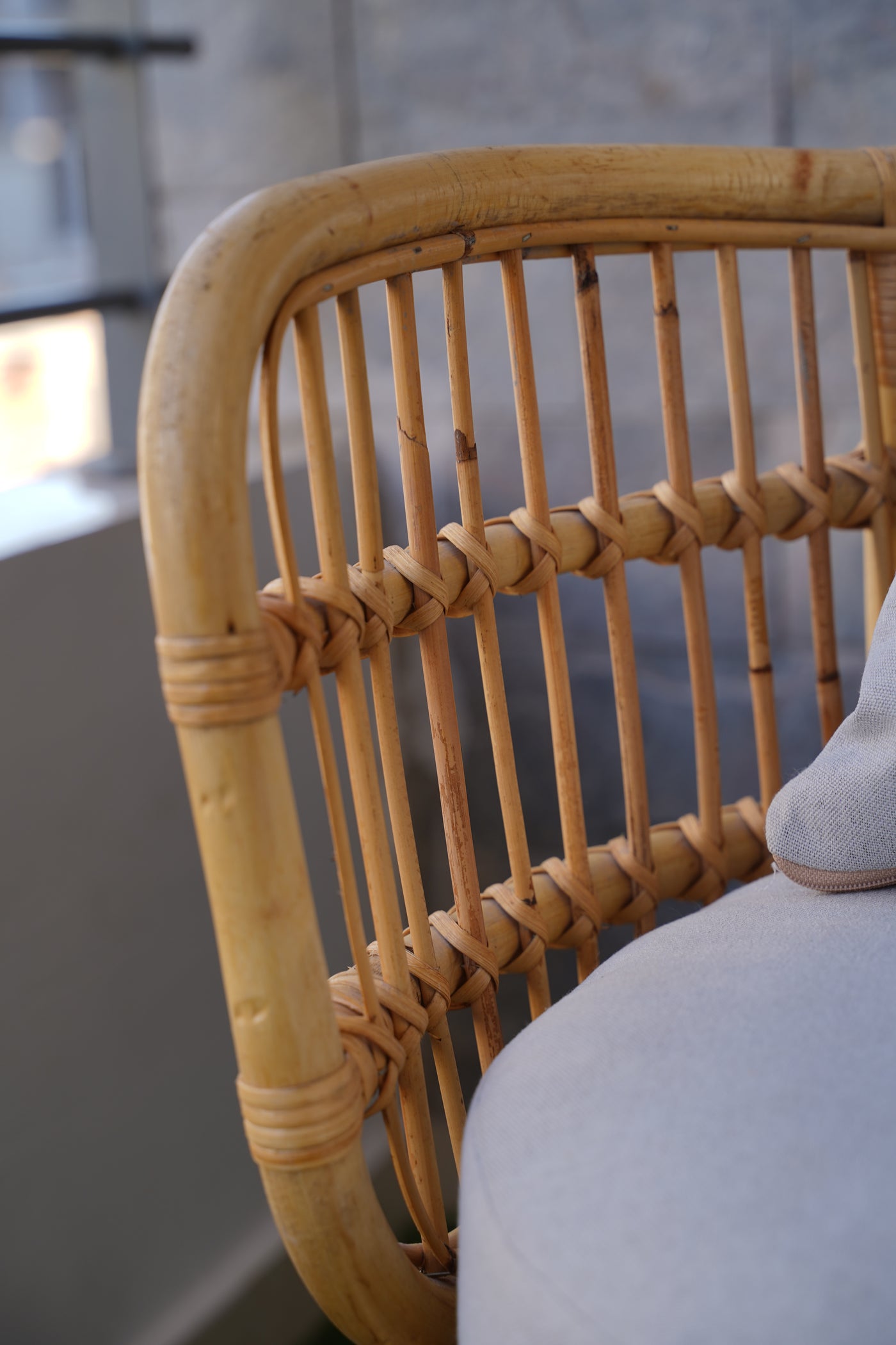 Boho Bamboo Round Chair – Handmade Rattan Single-Seater for Balcony or Living Room