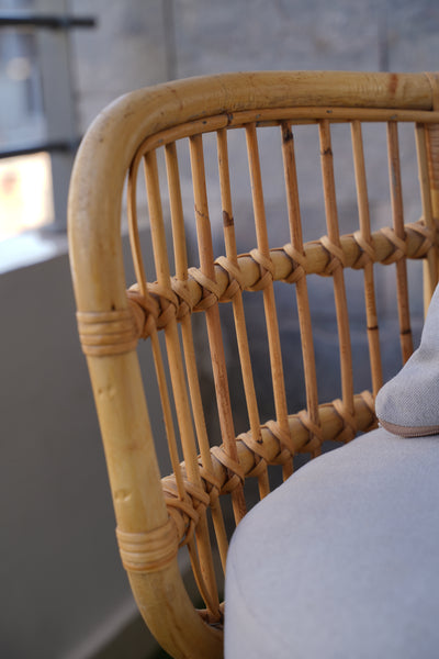 Boho Bamboo Round Chair – Handmade Rattan Single-Seater for Balcony or Living Room