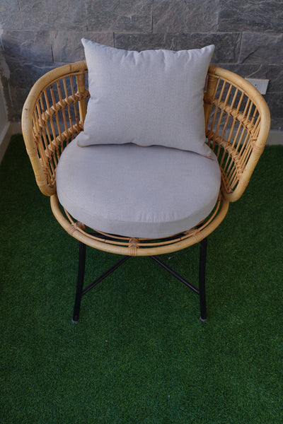 Boho Bamboo Round Chair – Handmade Rattan Single-Seater for Balcony or Living Room