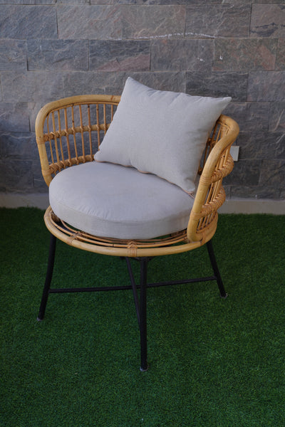 Boho Bamboo Round Chair – Handmade Rattan Single-Seater for Balcony or Living Room