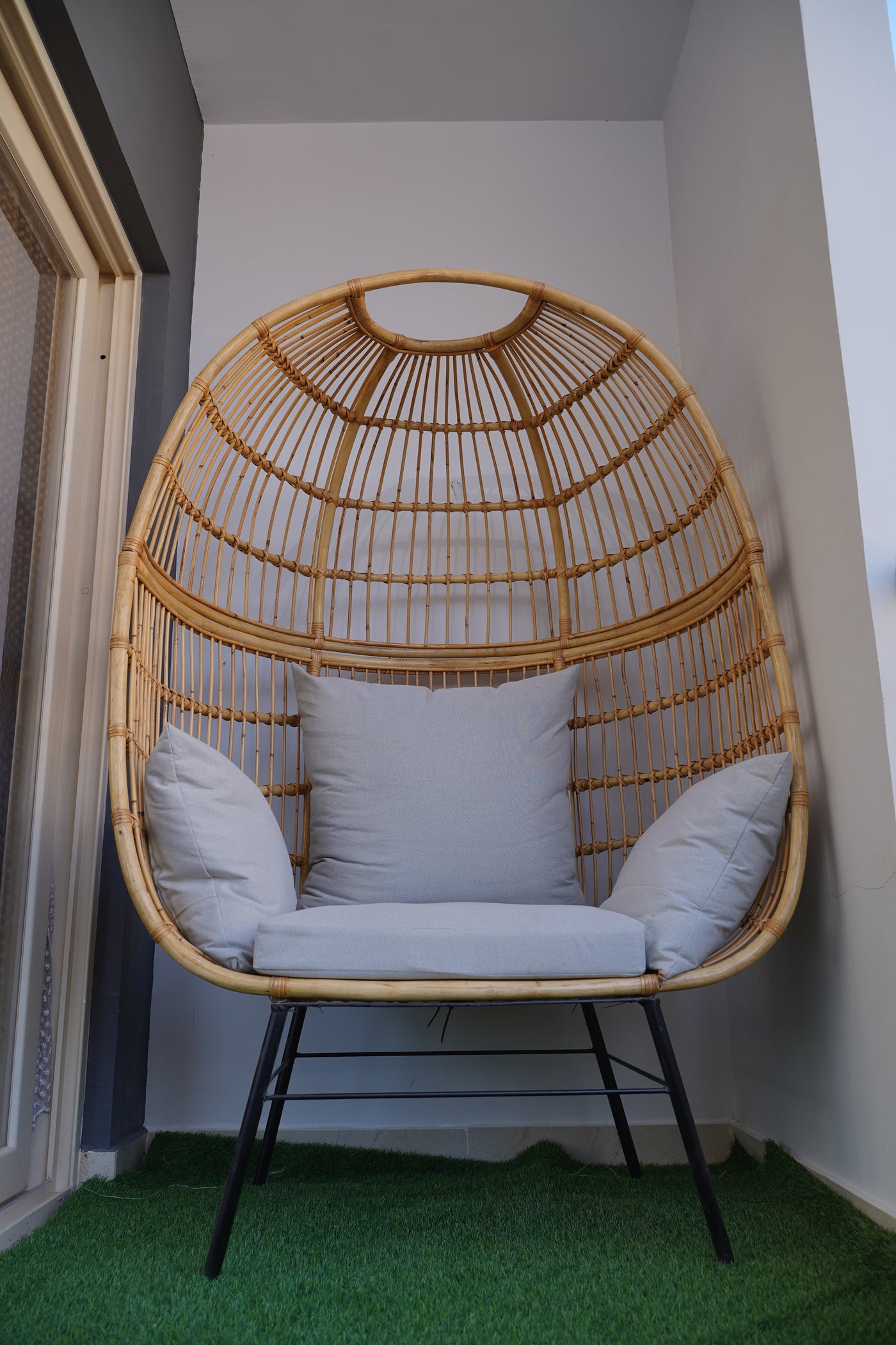 Boho Bamboo Cocoon Chair – Handmade Rattan Egg Seat for Balcony or Living Room