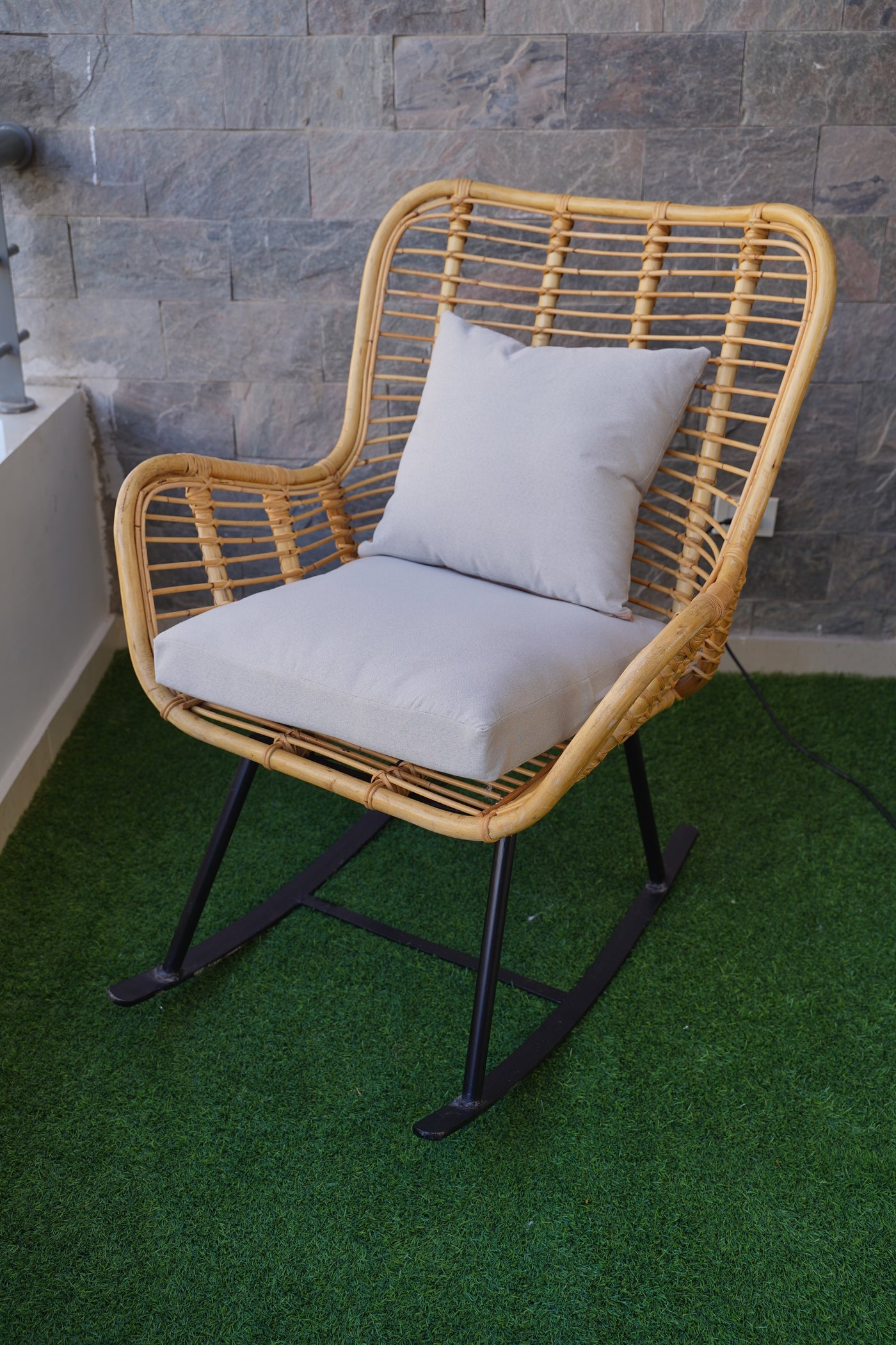 Handmade Natural Bamboo Rocking Chair with Cushions – Indoor & Outdoor Rattan Lounger