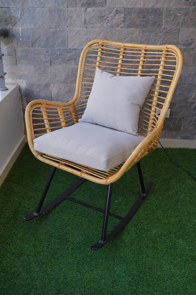 Handmade Natural Bamboo Rocking Chair with Cushions – Indoor & Outdoor Rattan Lounger