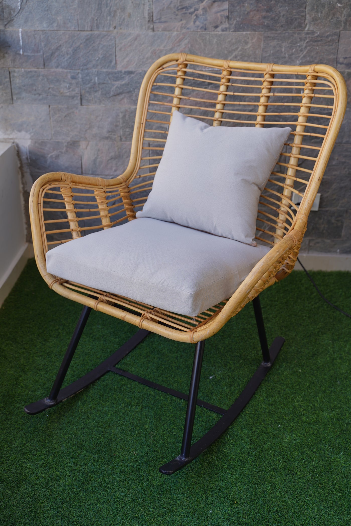 Handmade Natural Bamboo Rocking Chair with Cushions – Indoor & Outdoor Rattan Lounger