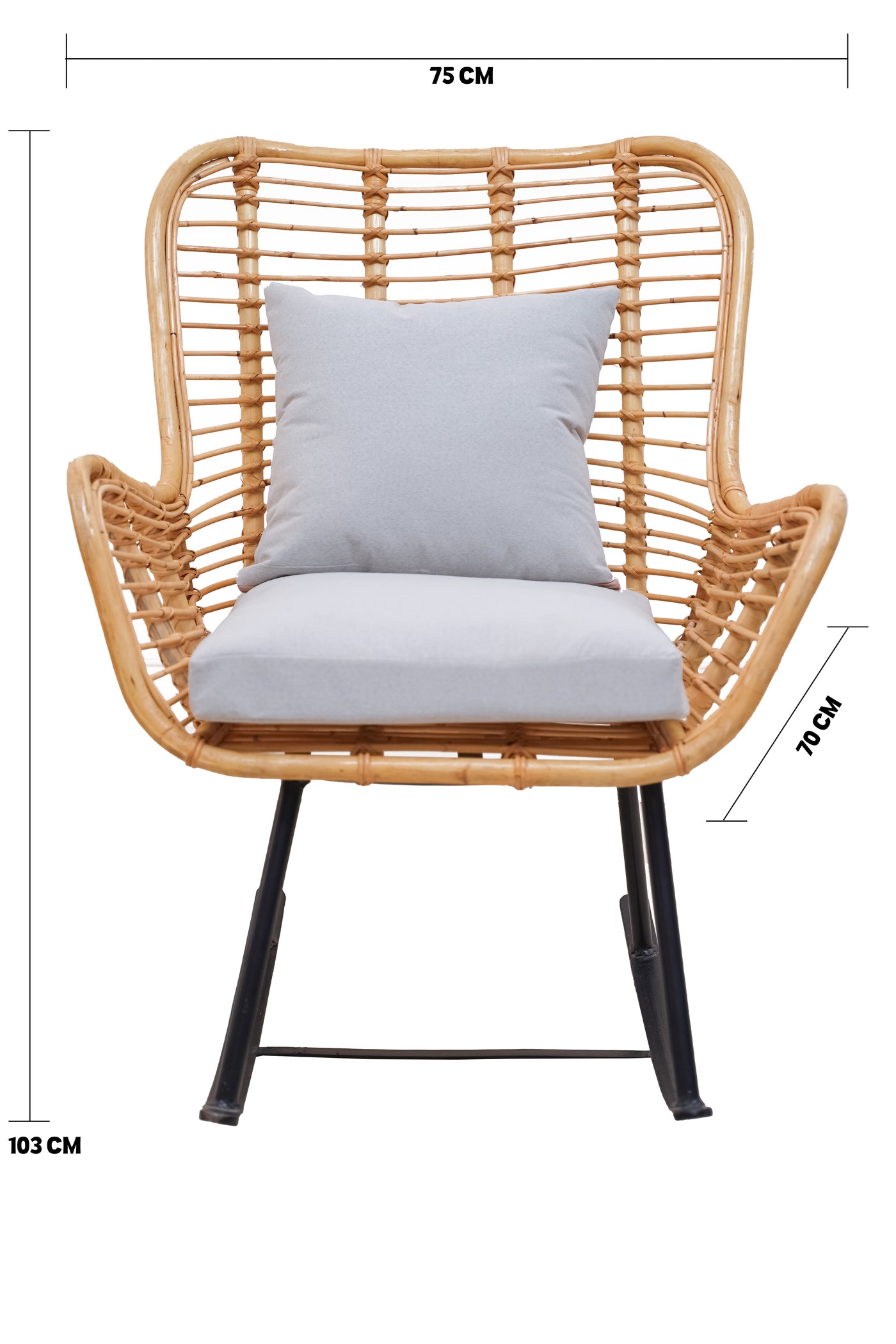 Handmade Natural Bamboo Rocking Chair with Cushions – Indoor & Outdoor Rattan Lounger