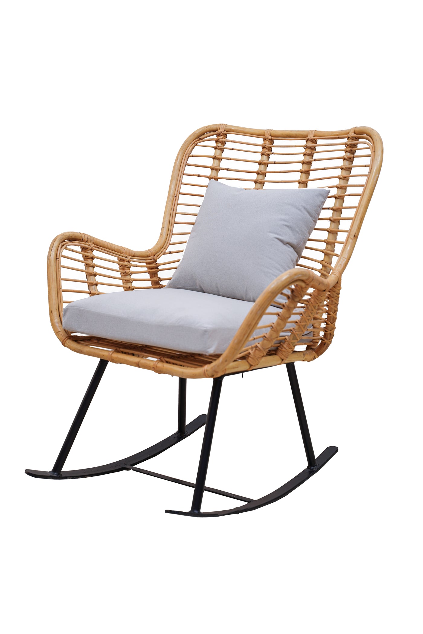 Handmade Natural Bamboo Rocking Chair with Cushions – Indoor & Outdoor Rattan Lounger