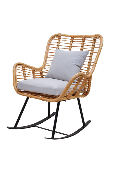 Handmade Natural Bamboo Rocking Chair with Cushions – Indoor & Outdoor Rattan Lounger