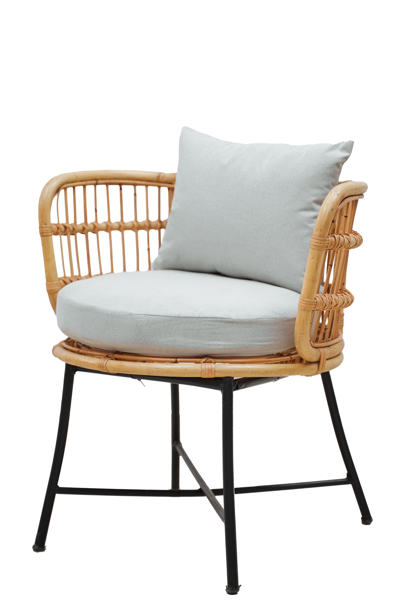 Boho Bamboo Round Chair – Handmade Rattan Single-Seater for Balcony or Living Room