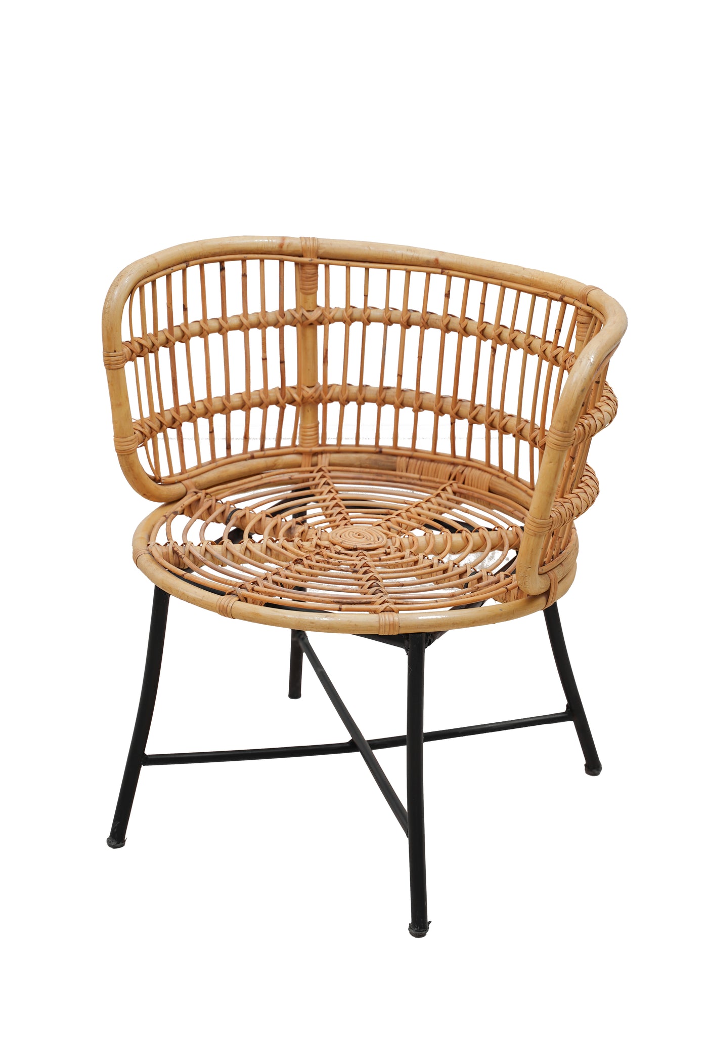 Boho Bamboo Round Chair – Handmade Rattan Single-Seater for Balcony or Living Room