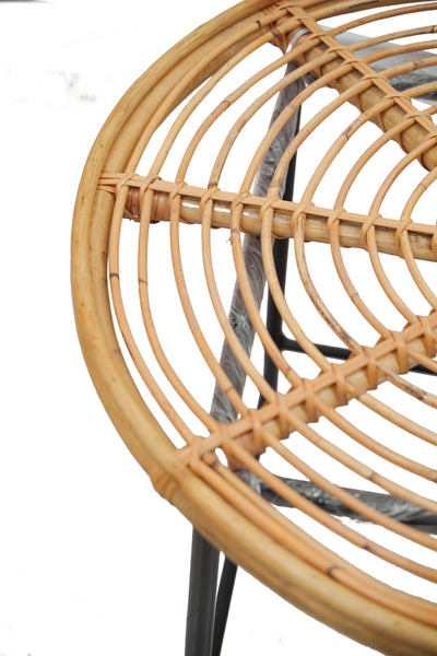 Outdoor Bamboo Round Table – Handcrafted Rattan Top with Black Metal Legs