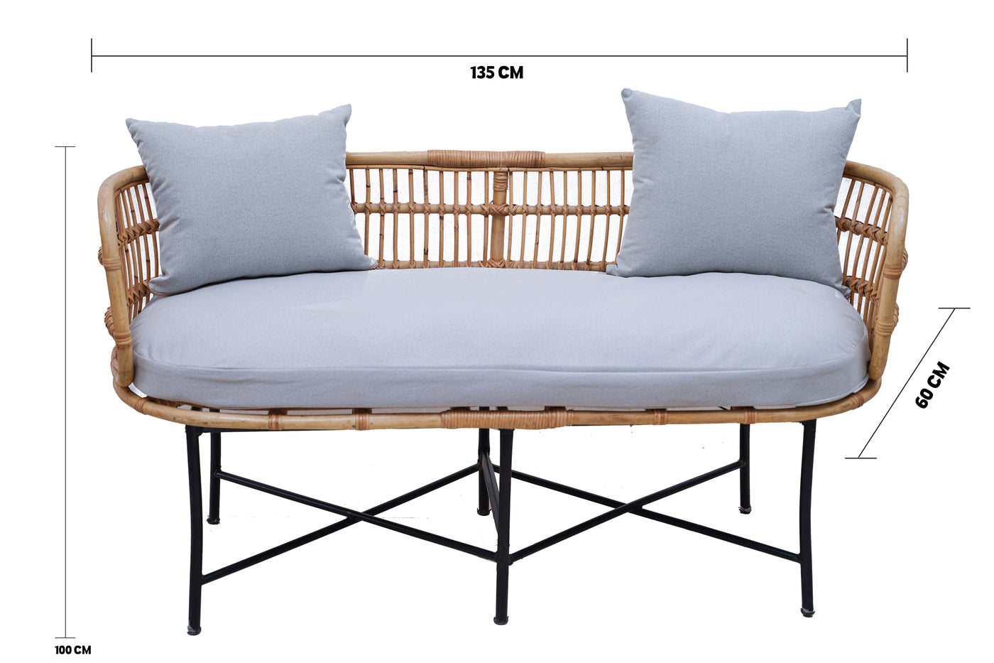 Boho Bamboo Two-Seater Sofa – Handmade Rattan Bench for Balcony or Living Room