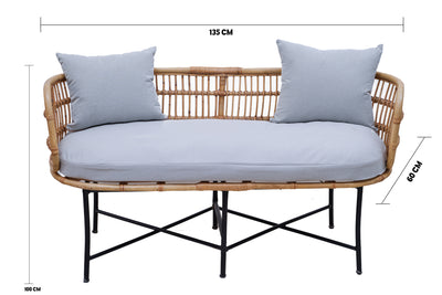 Boho Bamboo Two-Seater Sofa – Handmade Rattan Bench for Balcony or Living Room