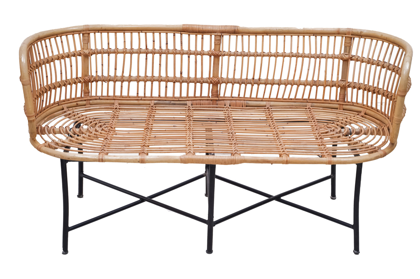 Boho Bamboo Two-Seater Sofa – Handmade Rattan Bench for Balcony or Living Room
