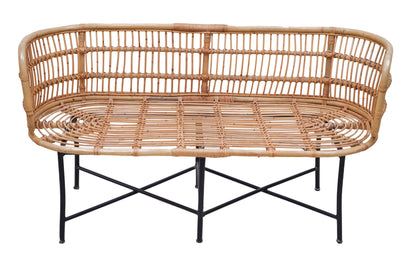 Boho Bamboo Two-Seater Sofa – Handmade Rattan Bench for Balcony or Living Room