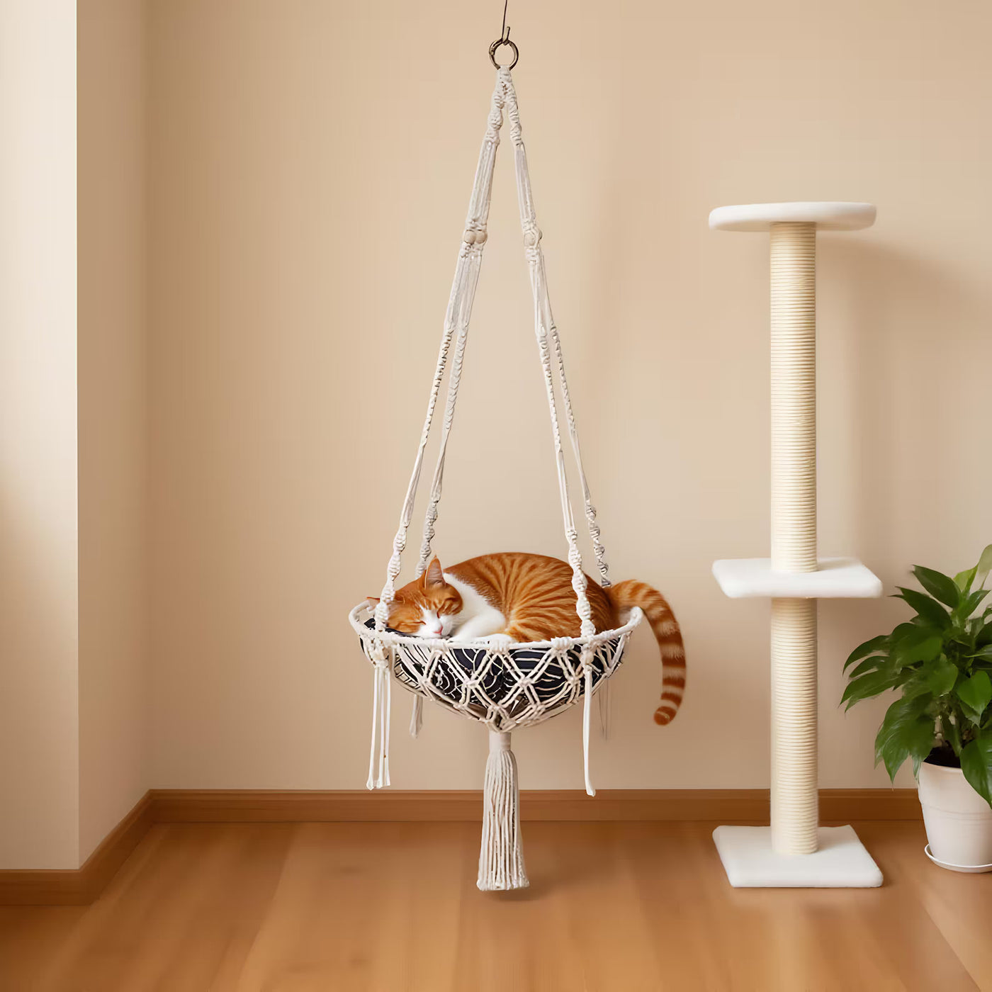 🐾 Enba Macrame Pet Hammock – Cozy Boho Bed for Cats & Small Dogs