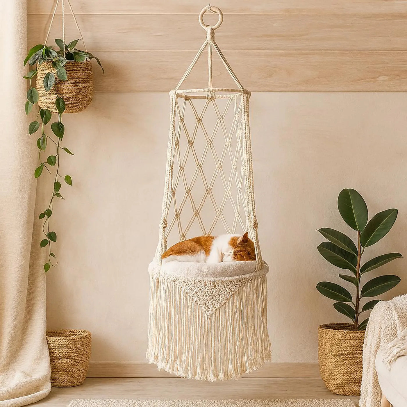 🐾 Yota Macrame Pet Hammock – Cozy Boho Bed for Cats & Small Dogs