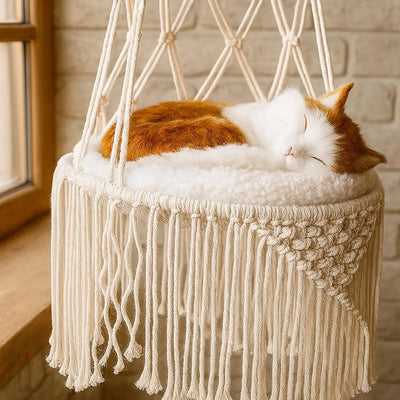 🐾 Yota Macrame Pet Hammock – Cozy Boho Bed for Cats & Small Dogs