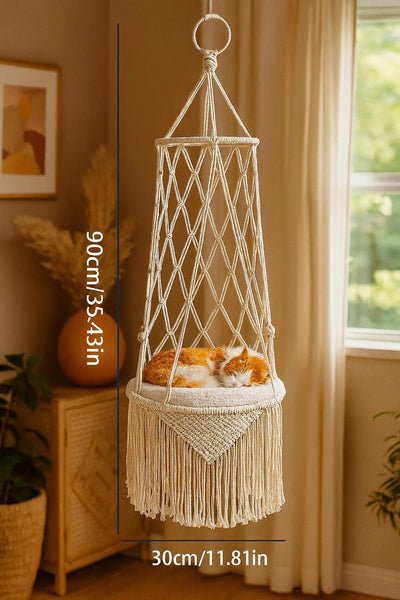 🐾 Yota Macrame Pet Hammock – Cozy Boho Bed for Cats & Small Dogs