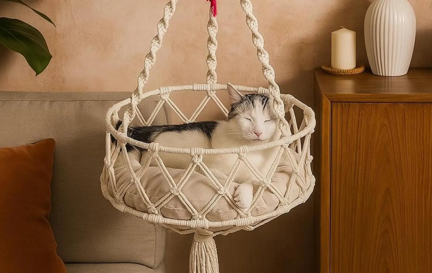 🐾 Zoba Macrame Pet Hammock – Cozy Boho Bed for Cats & Small Dogs