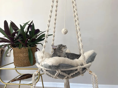 🐾 MeshMesh Macrame Pet Hammock – Cozy Boho Bed for Cats & Small Dogs