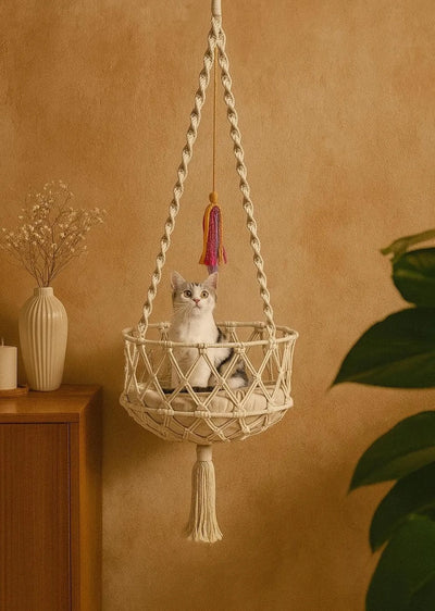 🐾 Zoba Macrame Pet Hammock – Cozy Boho Bed for Cats & Small Dogs