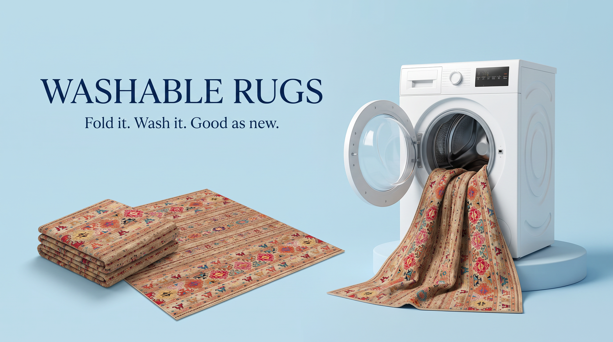 Washable Rugs hero banner - fold it wash it good as new