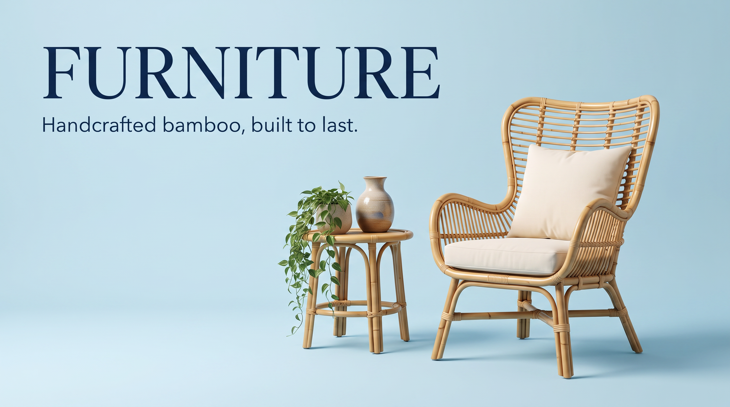 Furniture hero banner - handcrafted bamboo built to last