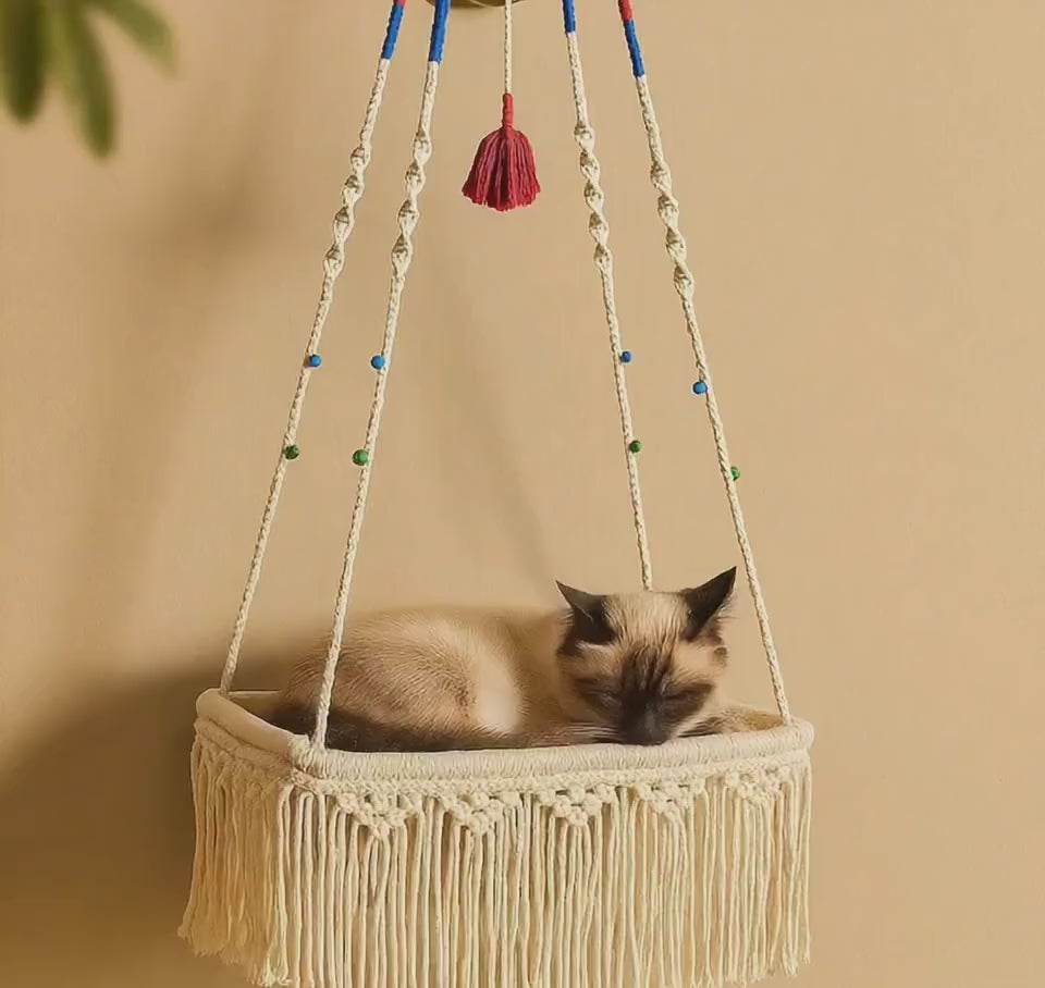 🐾 Zarzor Macrame Pet Hammock – Cozy Boho Bed for Cats & Small Dogs