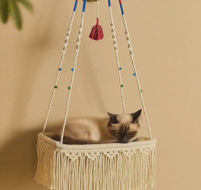 🐾 Zarzor Macrame Pet Hammock – Cozy Boho Bed for Cats & Small Dogs