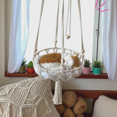 🐾 Enba Macrame Pet Hammock – Cozy Boho Bed for Cats & Small Dogs